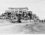 A bomb-damaged government building in Manila after the Japanese occupation of the Philippines. It is unknown how this got into Schuharts collection as a member 2005th Ordnance Maintenance Company, as he should have returned to the US via the Atlantic, and thus with no stopover in the Philippines.