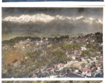 Darjeeling and mountains behind, including the Kangchenjunga . Hand-tinted images.