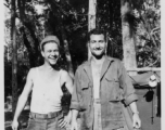 Leo Spearence and Benny Ezzi at chow time. Likely in Burma. 2005th Ordnance Maintenance Company,  28th Air Depot Group.