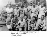 2005th Ordnance Maintenance Co. GIs with Anti-Aircraft gun--which them maintained as a part of their role in ordnance maintenance.  "Irwin Schneckloth, James M. Cahill, George Rahn."