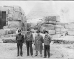 Flyers pose in front of pyramid and Sphinx in Egypt while in transit during WWII. Walter Wegner, 10th Air Force, 7th Bombardment Group, 9th Bombardment Squadron, on far left.