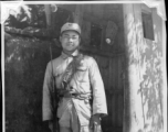 Chinese guard and guard shack, at Kunming, Yunnan, China. During WWII.