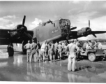 The B-24 bomber "Mud Fish" hard on its tail in China during WWII.  This B-24D, serial #41-24308, was assigned to 425th Bomb Squadron, 308th Bomb Group, at Kunming on 8 Jul 1943. The plane's nose gear was knocked loose hitting a concrete runway roller during takeoff. Then, knocked clear off plane near its bombing target at Haiphong, French Indochina (Vietnam). Returning to base following the mission, Lt. Arthur Karp made a successful mains only landing, but the plane had been damaged beyond repair capability