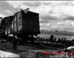 Allied gas train at the edge of the field, Liuzhou (Luichow), China Sept 1944, after a Japanese bombing raid, during WWII.