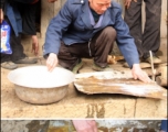 Images from January 14, 2008 visit to a WWII US crash site at Bamo township, in Tian\'e county, Guangxi province.     The extremely supportive villagers helping clean up a piece of aluminum airplane cladding, which ultimately revealed the part specification "ALCLAD 24S-T."