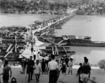 Looking over the river across the floating bridge towards Horse-saddle Mountain (马鞍山) in Liuzhou city, Guangxi province, during WWII.