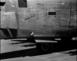 A C-109 based on the B-24 airframe named 'Jeanne' in the CBI during WWII. Serial #4251721. Five camels painted near pilot's window indicates five trips over the Hump.  From the collection of David Firman, 61st Air Service Group.