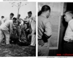 US and Chinese VIPs interact in southwest China during WWII-- Senator Henry Wallace planting a tree on the left, and and looking at a map on the right.  Selig Seidler was a member of the 16th Combat Camera Unit in the CBI during WWII.