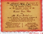 Wedding invitation in India to Staff Sergeant Walter E. Johnson, December 1944, for one of his clerks, Kanti Pershad.