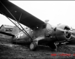 A C-64, tail number #35302, tipped into a ditch after a tornado on the flight line at Shamshernagar, Assam (India).  From the collection of David Firman, 61st Air Service Group.