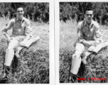 A GI poses sitting on the ground at an American air base in WWII in Yunnan province, China, most likely around the Luliang air base area.