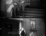 Two American GIs stateside during WWI, standing before building "T-609," presumably at a military base.