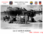 1st Lt John R. Herdic (2nd from right) in front of a B-25 at Yangkai (Yangjie) airbase. Lt Herdic was KIA at Duong Dao, Indochina while bombing a railroad bridge on January 19, 1945.