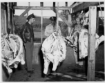 Inspection at a beef slaughterhouse at Yangkai, set up specifically to provide meat for base personnel. During WWII.