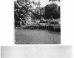 Drying racks for produce (top), and men posing before piled brush (bottom).  Scenes in India witnessed by American GIs during WWII. For many Americans of that era, with their limited experience traveling, the everyday sights and sounds overseas were new, intriguing, and photo worthy.